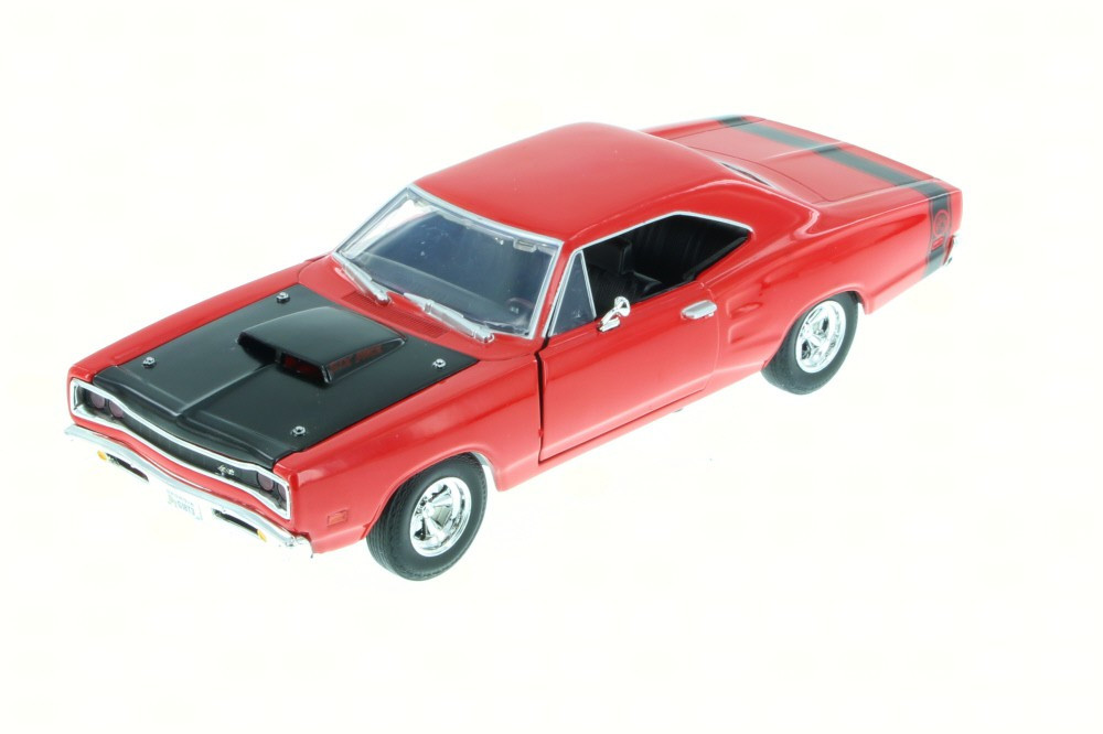 1969 Dodge Coronet Super Bee, Orange w/ Black Hood - Motor Max 73315AC - 1/24 Scale Diecast Model Toy Car