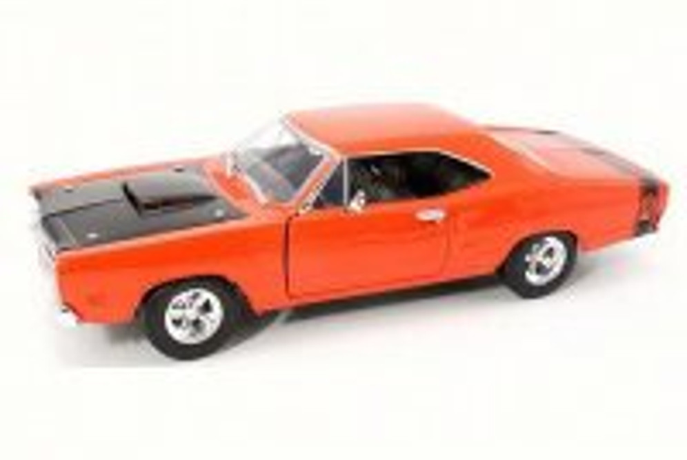 1969 Dodge Coronet Super Bee, Orange w/ Black Hood - Motor Max 73315AC - 1/24 Scale Diecast Model Toy Car