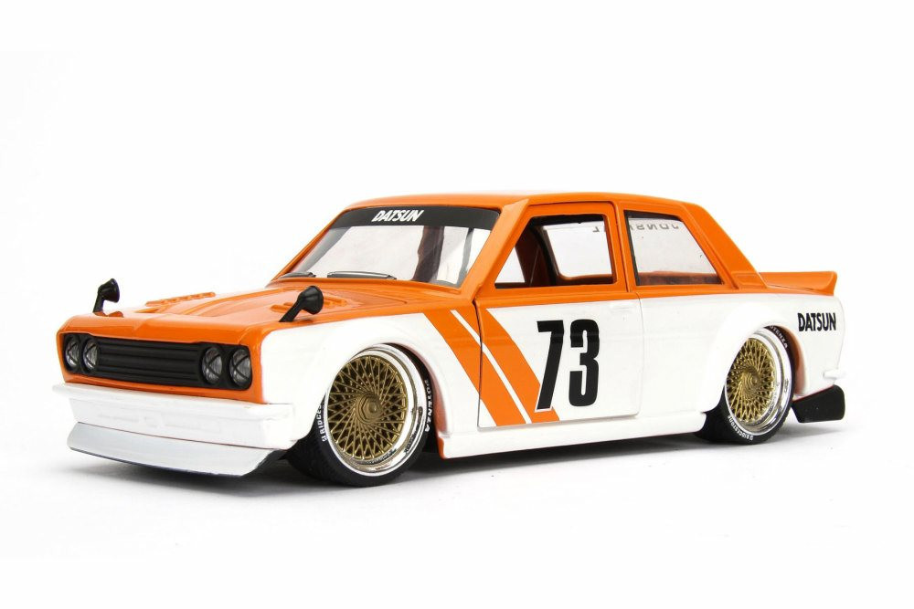 1973 Datsun 510 Widebody #73, Orange w/ White - Jada 99094WA1 - 1/24 Scale Diecast Model Toy Car