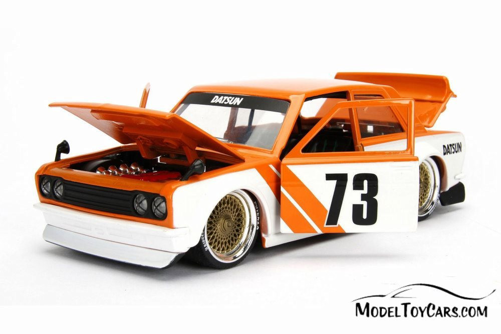 1973 Datsun 510 Widebody #73, Orange w/ White - Jada 99094WA1 - 1