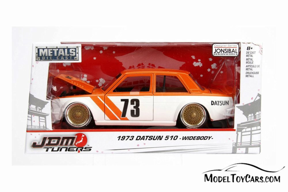 1973 Datsun 510 Widebody #73, Orange w/ White - Jada 99094WA1 - 1
