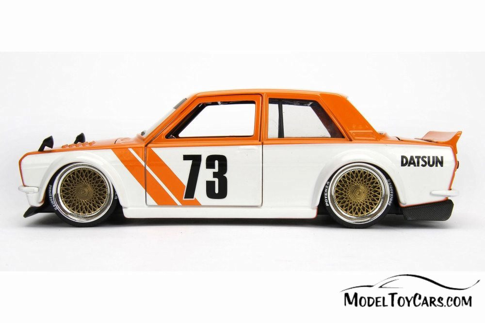 1973 Datsun 510 Widebody #73, Orange w/ White - Jada 99094WA1 - 1/24 Scale Diecast Model Toy Car