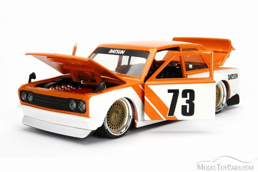 1973 Datsun 510 Widebody #73, Orange w/ White - Jada 98556DP1 - 1