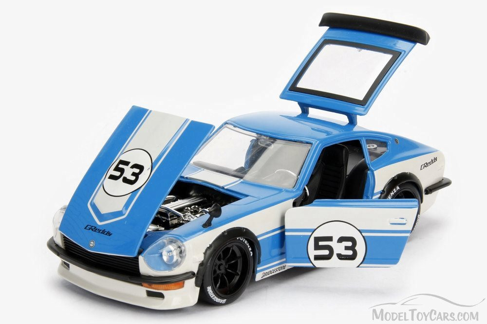 1972 Datsun 240Z Hard Top, Blue w/ White - Jada 99102DP1 - 1/24 Scale Diecast Model Toy Car