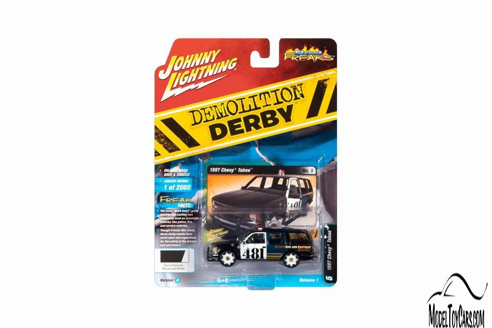 ミニカー Jonny Lightning 1/64 1997 Chevy Tahoe 1997 Chevy Tahoe Demolition Derby White Black 1:64 Johnny