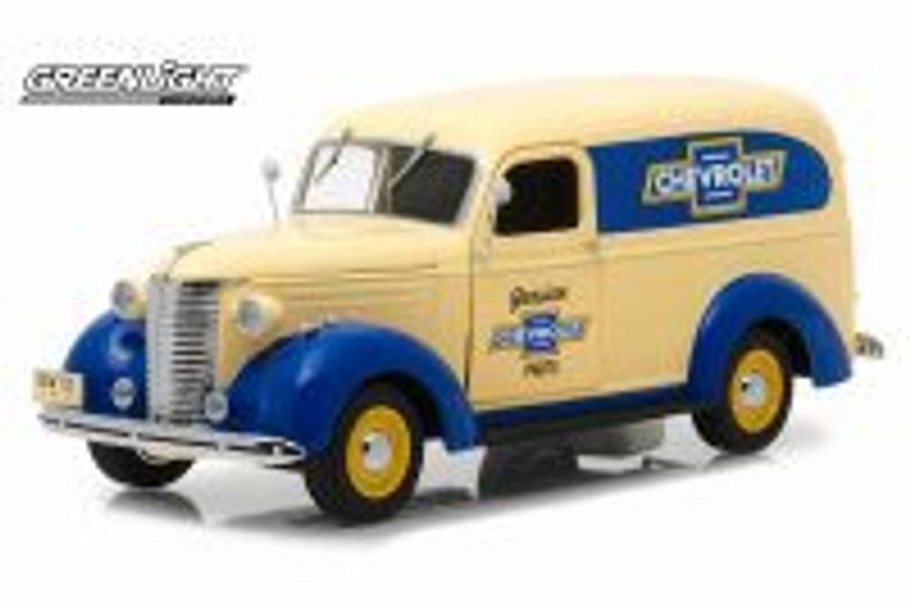 1939 Chevy Panel Truck, Cream with Blue - Greenlight 18242 - 1/24 scale Diecast Model Toy Car