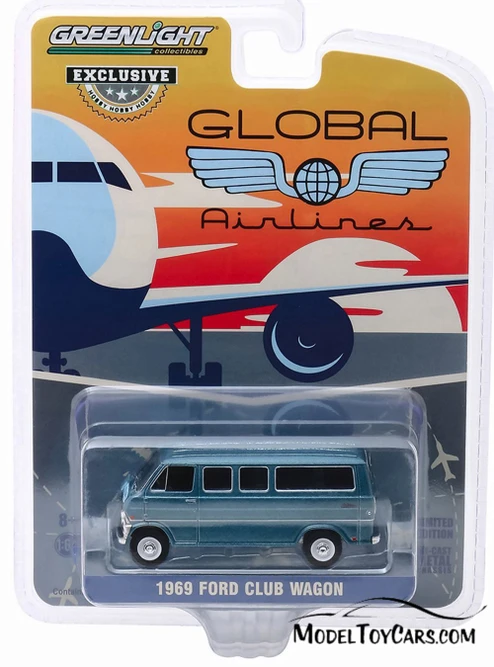 1969 Ford Club Wagon Van, Global Airlines - Greenlight 30129/48 - 1/64 scale Diecast Model Toy Car