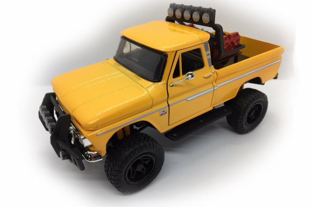 1966 Chevy C10 Fleetside Pick Up Truck, Yellow - Motormax 79131YL - 1/24 scale Diecast Model Toy Car