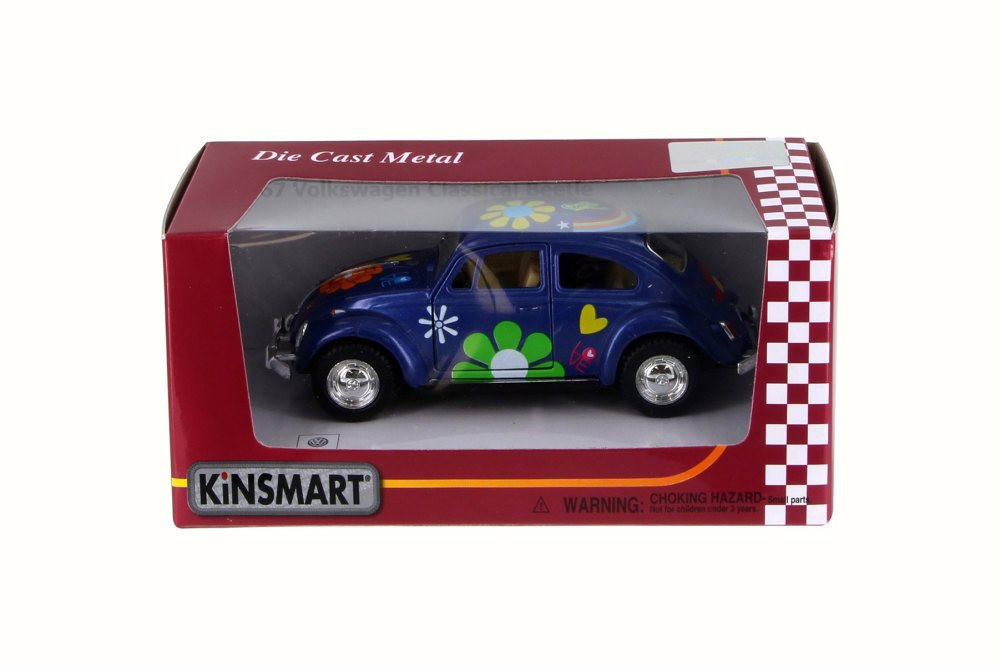 1967 Volkswagen VW Classic Beetle w/ Decals, Blue - Kinsmart 5057FW - 1/32 Scale Diecast Model Toy Car