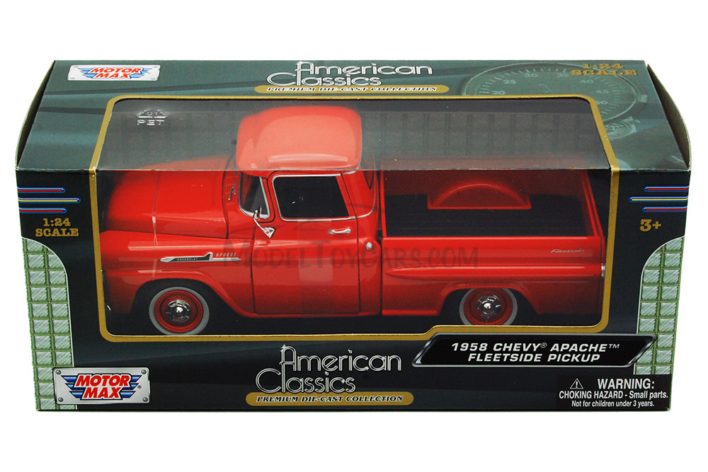 1958 Chevy Apache Fleetside Pickup Truck, Orange - Motormax 79311 - 1/24 scale Diecast Model Toy Car