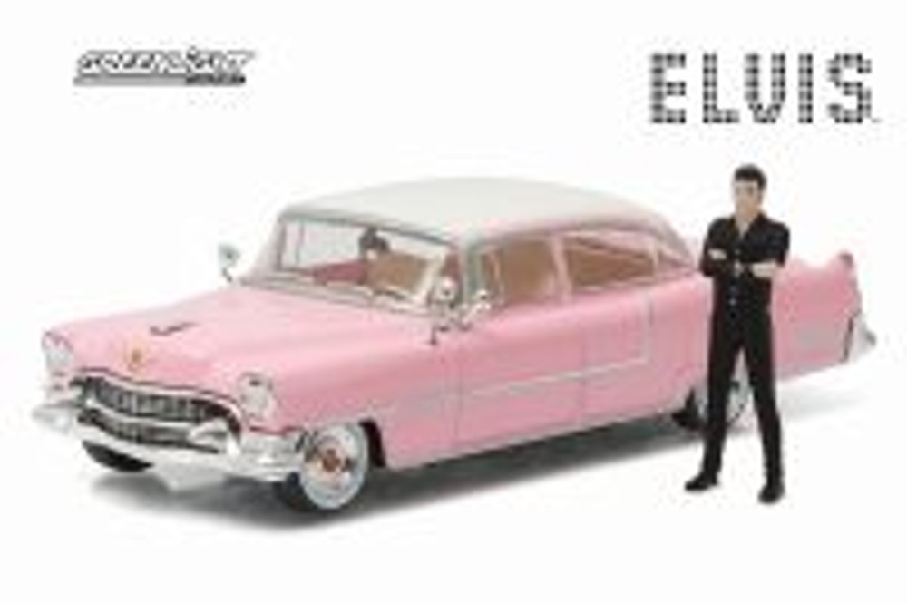 1955 Cadillac Fleetwood Series 60 Hardtop with Elvis Presley Figure, Pink - Greenlight 86436 - 1/43 scale Diecast Model Toy Car