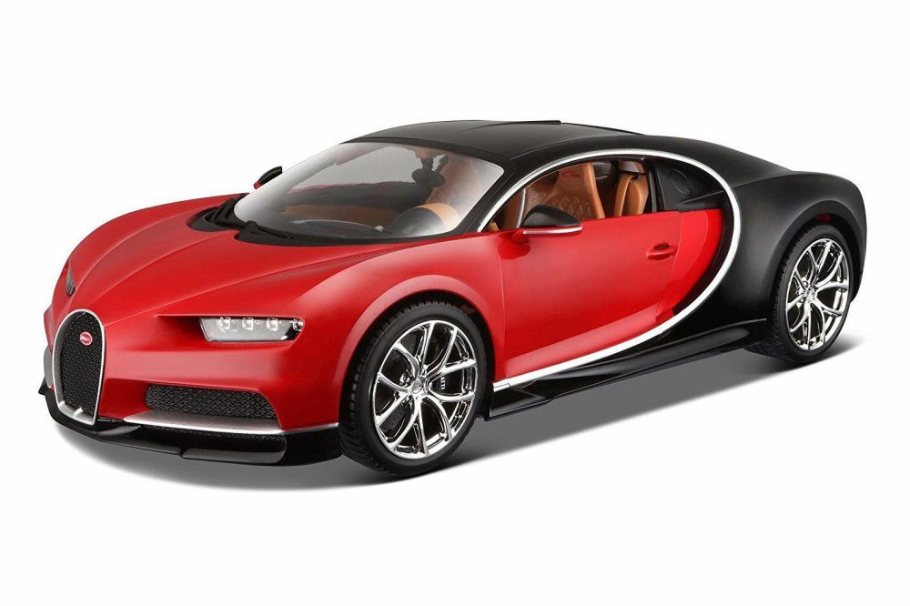 Bugatti Chiron, Red w/ Black - Bburago 11040R - 1/18 Scale Diecast Model Toy Car