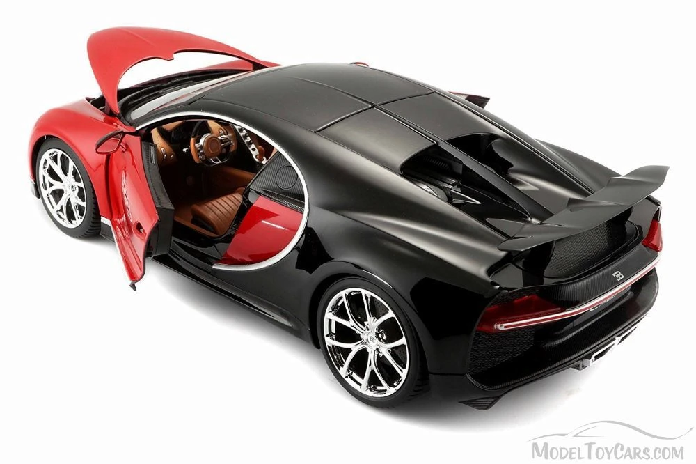 Bugatti Chiron, Red w/ Black - Bburago 11040R - 1/18 Scale Diecast Model Toy Car