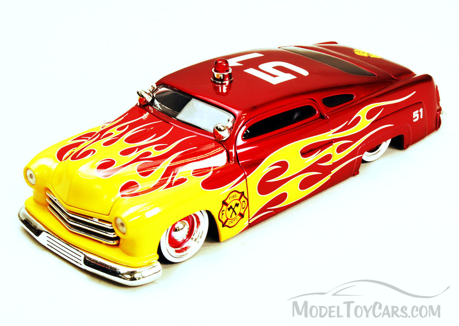 1951 Mercury Fire Dept. Car #51, Red w/Flames - Jada Toys Heat 92455 - 1/24 scale Diecast Model Toy Car (Brand New, but NOT IN BOX)