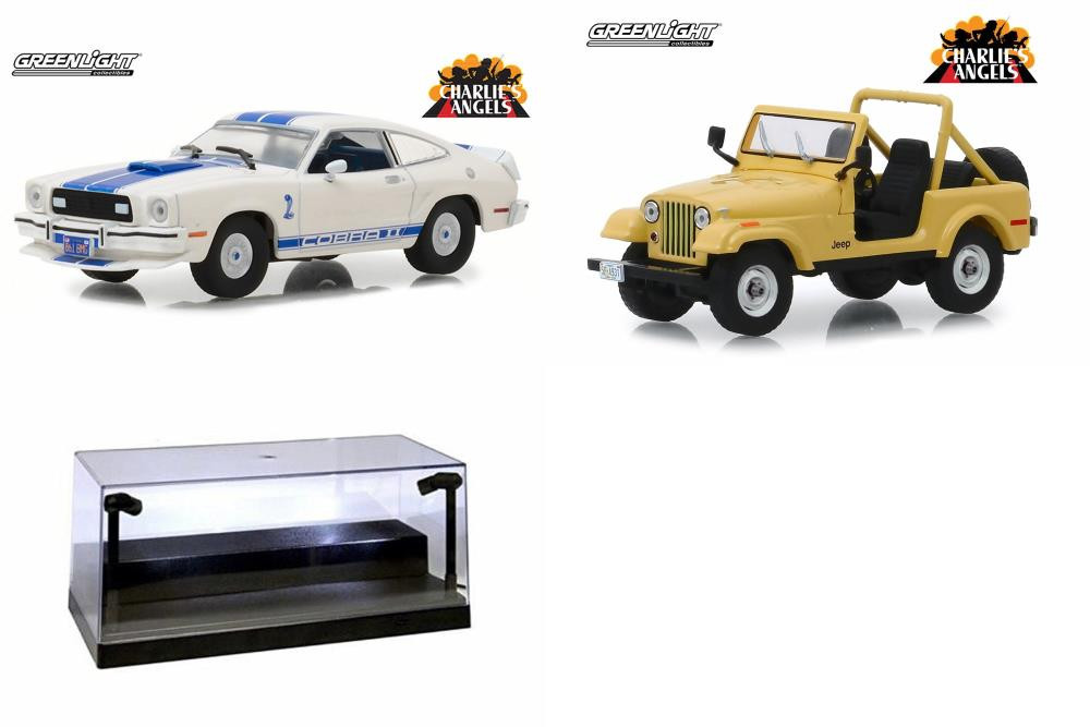 Charlie's Angels Diecast Toy Car Package - Two 1/43 Scale Diecast Model Cars w/LED Case