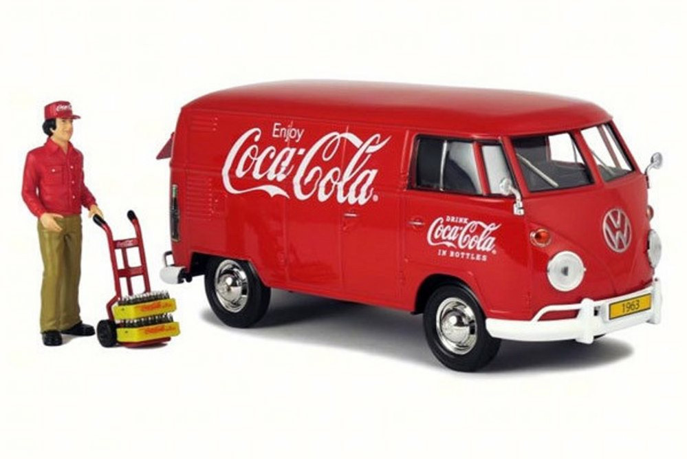 1963 Volkswagen T1 Coca Cola Cargo Van with Delivery Driver 424062-1/24 Scale Diecast Model Toy Car