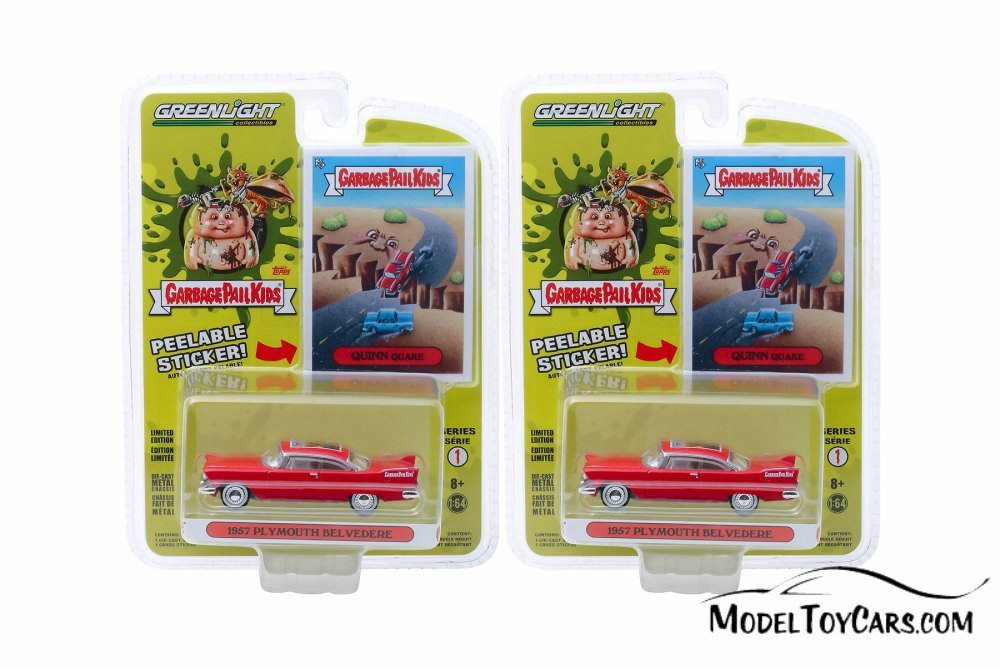 1957 Plymouth Belvedere, Garbage Pail Kids- Quinn Quake - Greenlight 54010A/48 - 1/64 Diecast Car