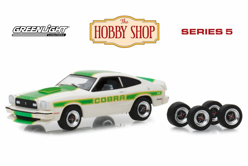 1978 Ford Mustang II Cobra II & Spare Tires, White w/Green - Greenlight  97050E - 1/64 Diecast Car