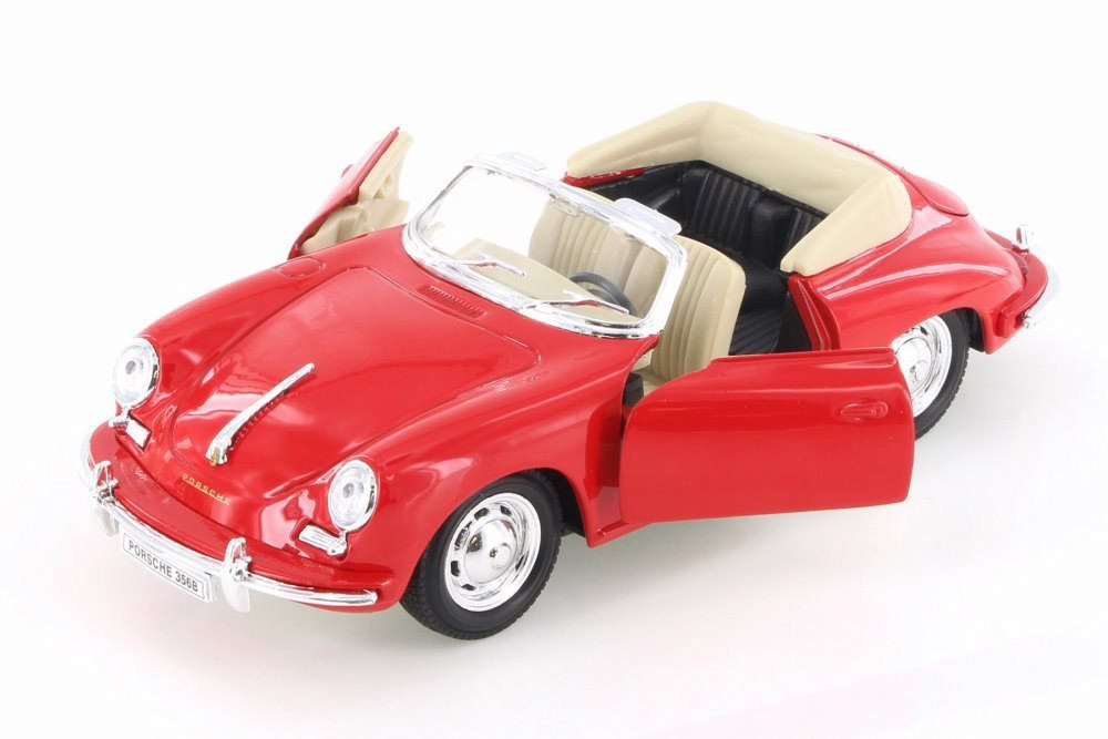 Porsche 356B Convertible, Red - Welly 29390WR - 1/24 Scale Diecast Model Toy Car