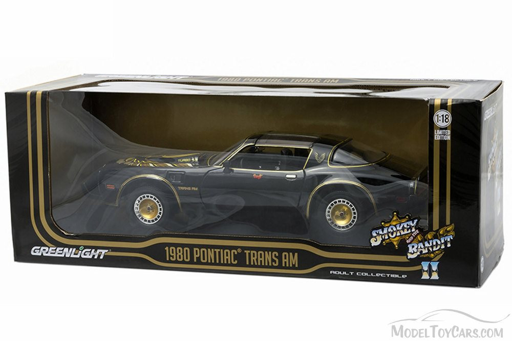 Smokey & The Bandit II 1980 Pontiac Trans AM T-Top, Black with Gold -  Greenlight 12944 - 1/18 Scale Diecast Model Toy Car