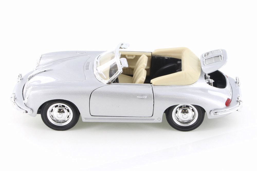 Porsche 356B Convertible, Silver w/ Black - Welly 29390WSV - 1/24 Scale Diecast Model Toy Car