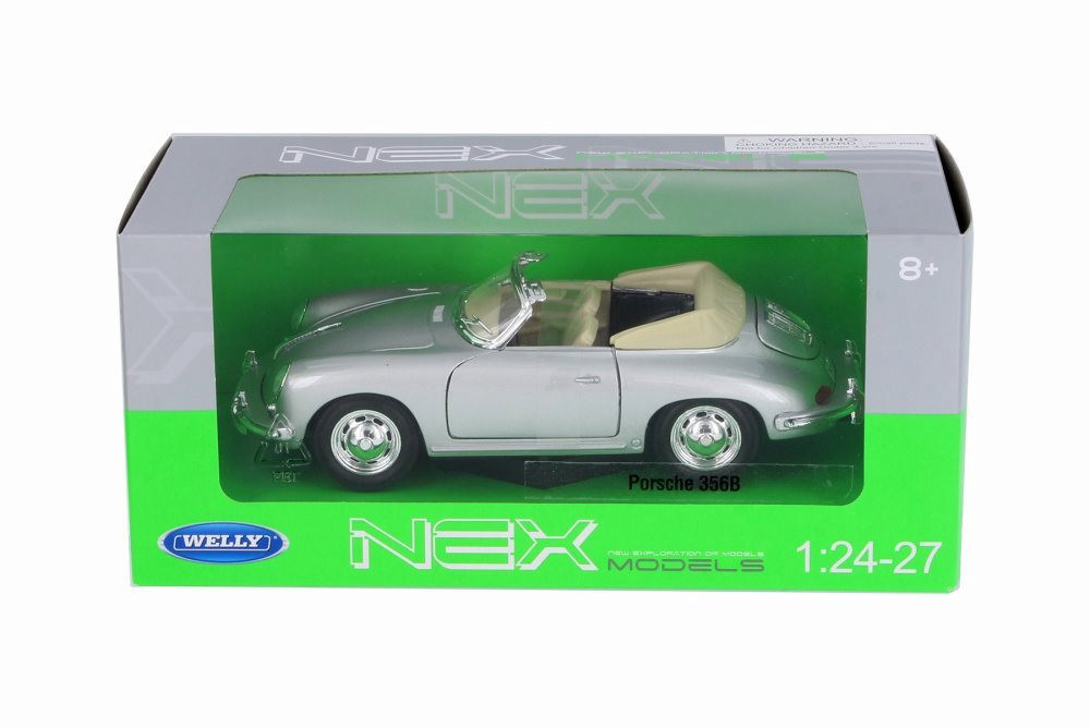 Porsche 356B Convertible, Silver w/ Black - Welly 29390WSV - 1/24 Scale Diecast Model Toy Car