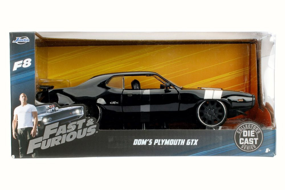 Dom's Plymouth GTX, Black - Jada 98292 - 1/24 Scale Diecast Model Toy Car