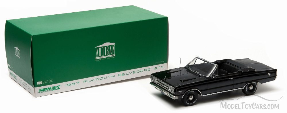 1967 Plymouth Belvedere GTX Convertible, Black - Greenlight 19007 - 1/18 scale Diecast Model Toy Car