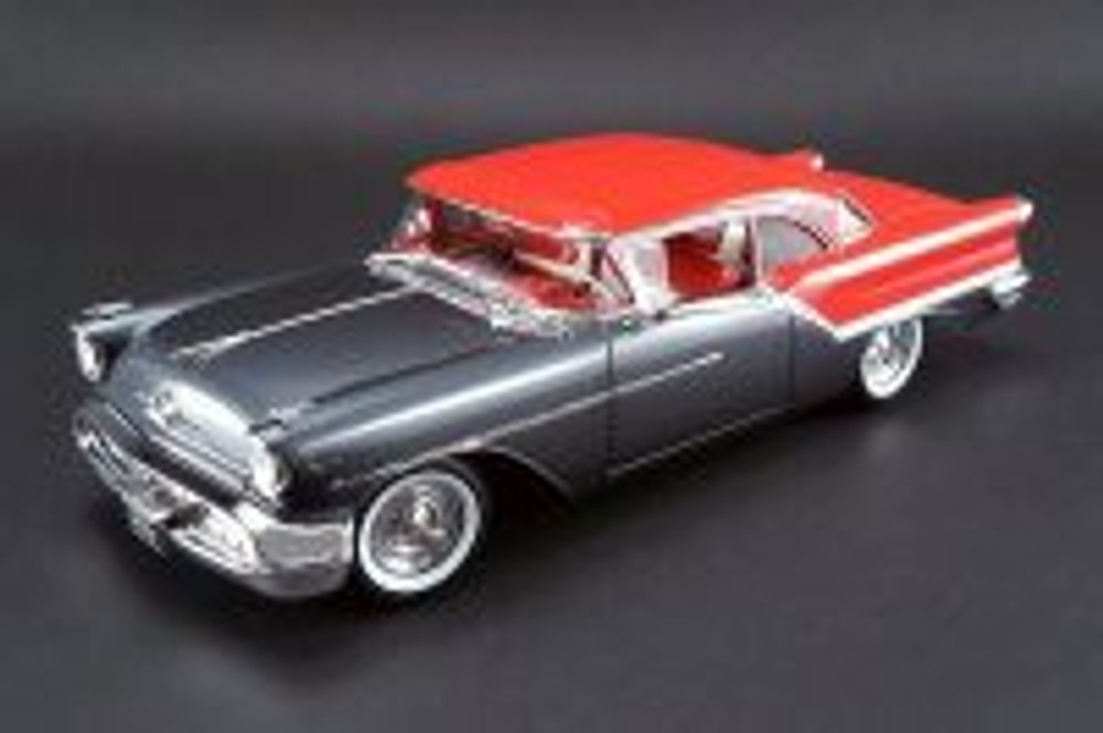 1957 Oldsmobile Super 88 Hard Top, Charcoal Grey/ Festival Red - Acme 1808001 - 1/18 Scale Diecast Model Toy Car