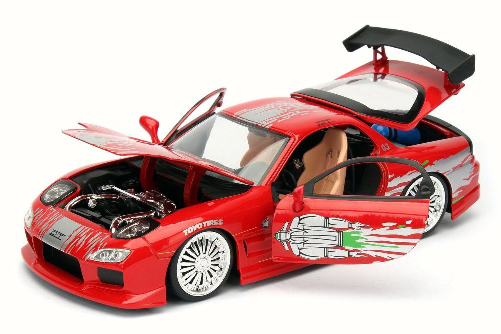Dom's Mazda RX-7 F8 Fate of Furious, Red - Jada 98338 - 1/24 Scale Diecast Model Toy Car