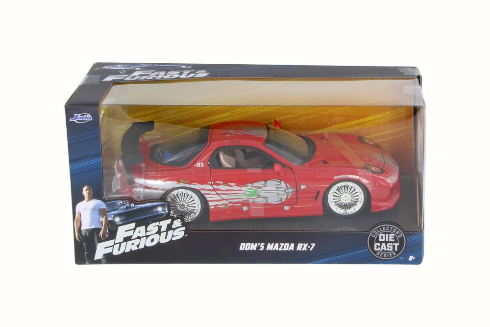 Dom's Mazda RX-7 F8 Fate of Furious, Red - Jada 98338 - 1/24 Scale Diecast Model Toy Car