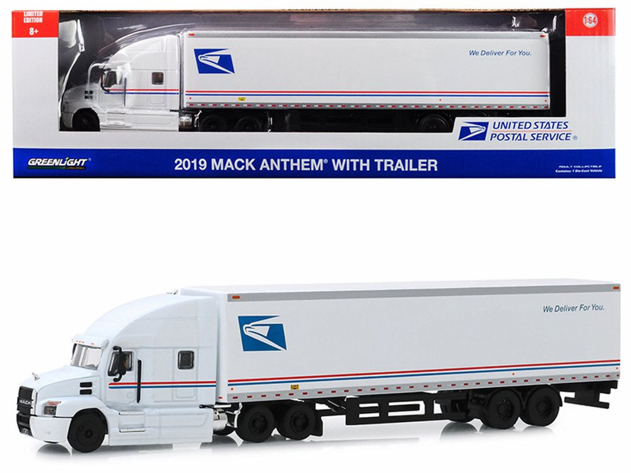 2019 Mack Anthem with Trailer, USPS Mail Truck - Greenlight 30090/24 - 1/64 scale Diecast Car