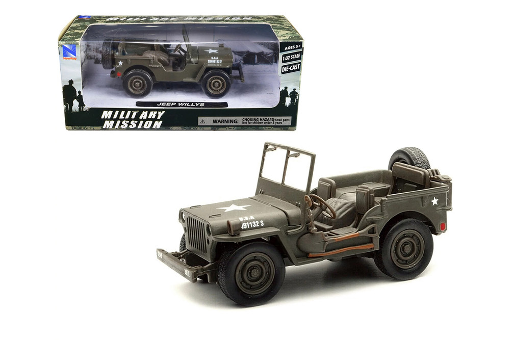 Jeep Willys US ARMY, Military Green - New Ray 54133 - 1/32 Scale Diecast Model Toy Car