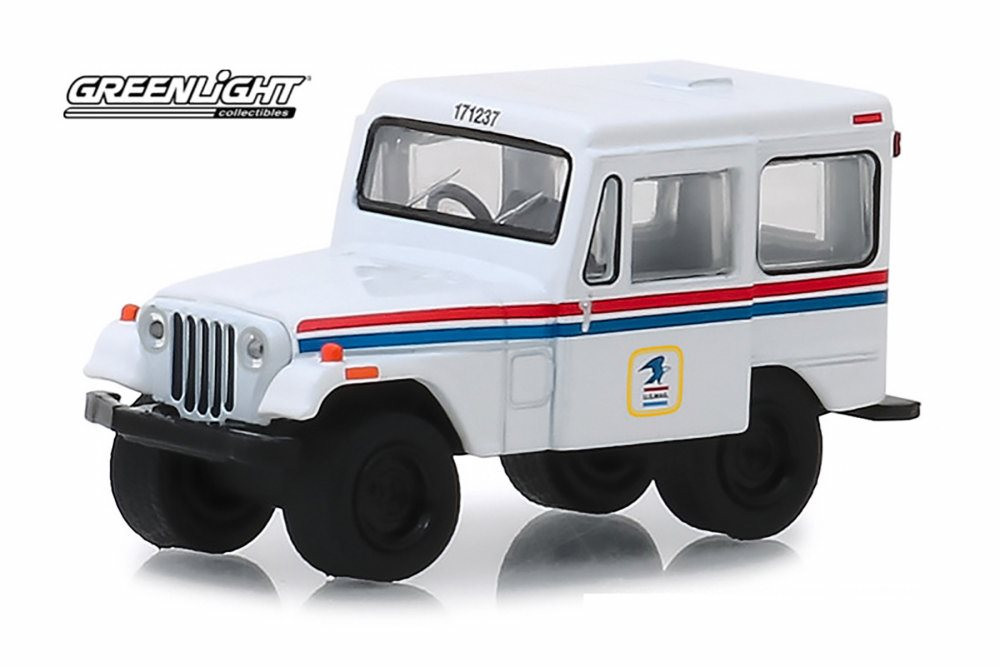 1971 Jeep DJ-5 US Postal Service, White w/Red & Blue - Greenlight 29997 - 1/64 scale Diecast Car