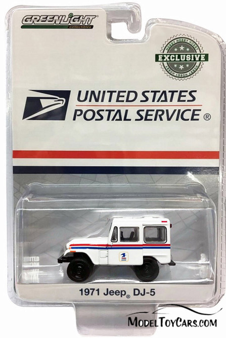 1971 Jeep DJ-5 US Postal Service, White w/Red & Blue - Greenlight 29997 - 1/64 scale Diecast Car