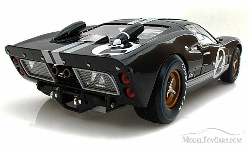 1966 Ford GT-40 MK II #2, Black w/ Silver Stripes - Shelby  SC408 - 1/18 Scale Diecast Model Toy Car