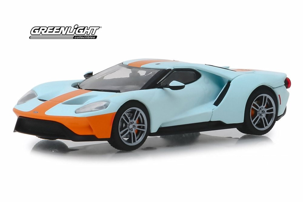 2019 Ford GT Heritage Edition, Light Blue with Orange Stripes - Greenlight  86158 - 1/43 Diecast Car