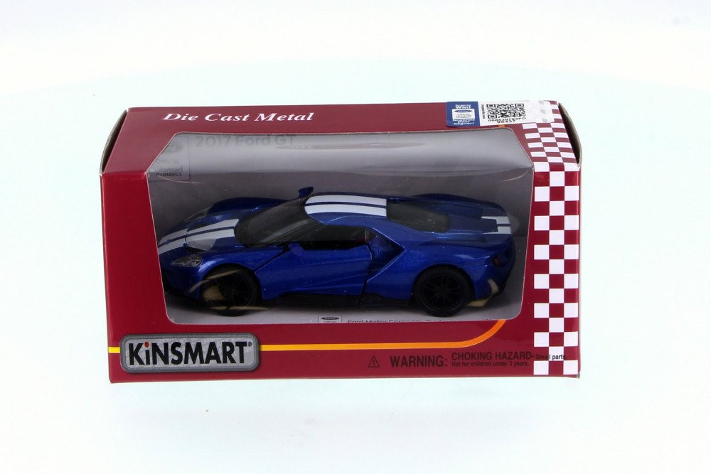 2017 Ford GT, Blue w/ Stripes - Kinsmart 5391FW - 1/38 Scale Diecast Model Toy Car