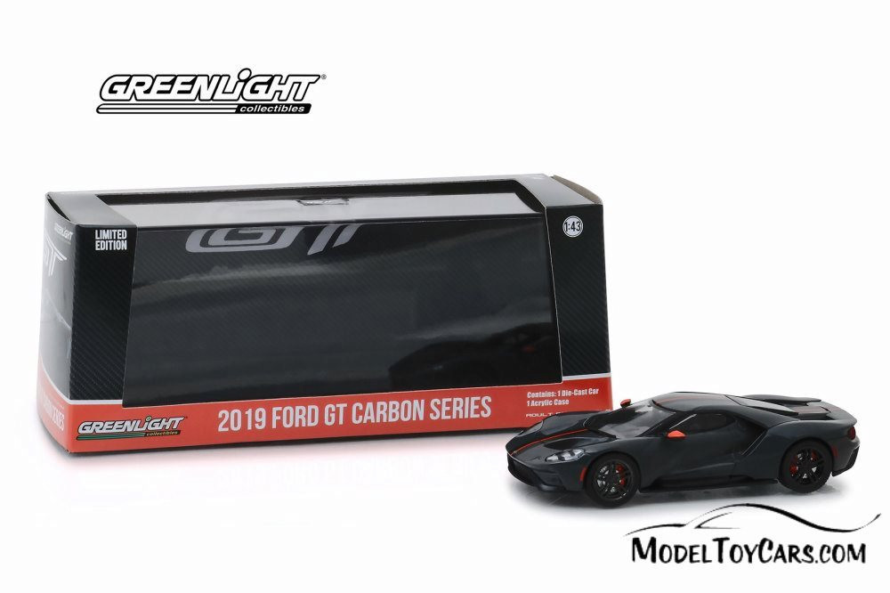 2019 Ford GT Carbon Series, Black with Orange Stripes - Greenlight 86160 - 1/43 scale Diecast Car