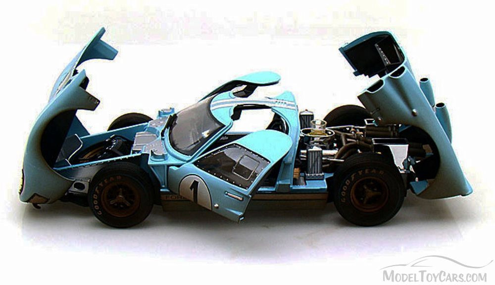 1966 Ford GT-40 MK II #1 w/ Dirt, Gulf Blue - Shelby Collectibles SC405 - 1/18 Scale Diecast Car