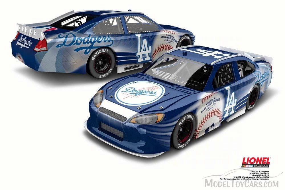 Los Angeles Dodgers 2012 Ford Fusion& White - Lionel NASCAR - 1/24 Scale  Diecast Model Toy Car