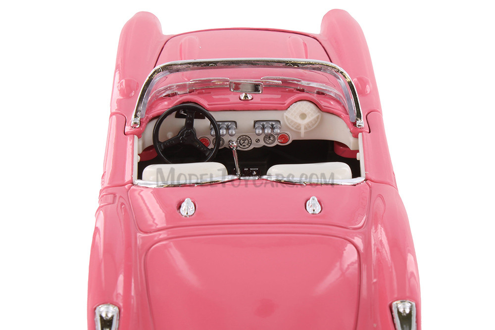 1957 Chevy Corvette Convertible, Coral Pink - Welly 29393/4D - 1/24 Scale Diecast Model Toy Car