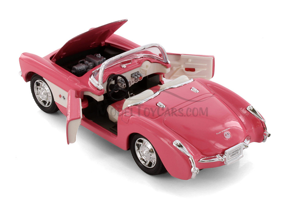 1957 Chevy Corvette Convertible, Coral Pink - Welly 29393/4D - 1/24 Scale Diecast Model Toy Car