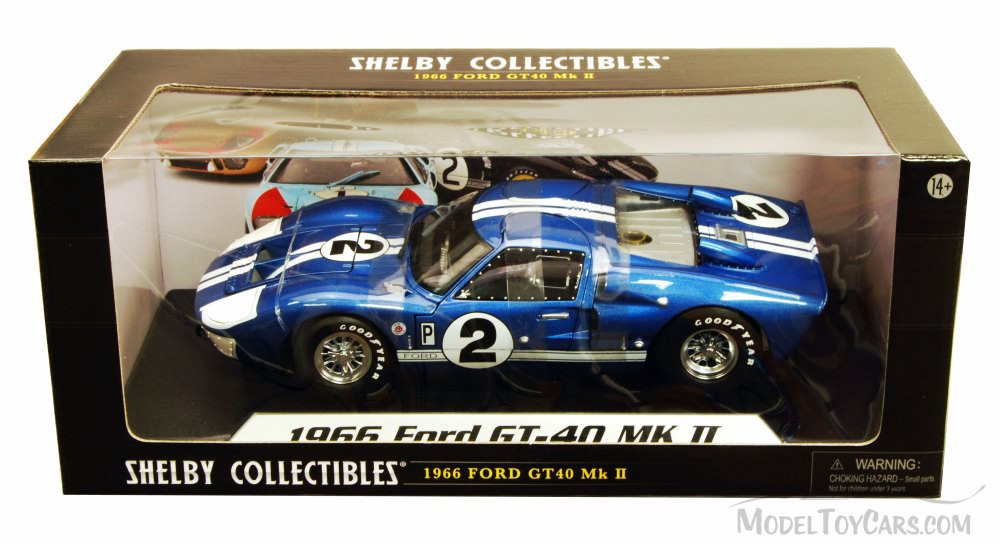 1966 Ford GT-40 MK II #2, Blue w/ White Stripes - Shelby SC401 - 1/18 Scale  Diecast Model Toy Car