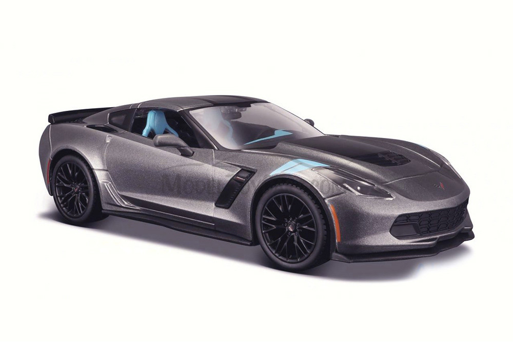 2017 Chevrolet Corvette Grand Sport, Metallic Gray - Maisto 34516 - 1/24 Scale Diecast Model Toy Car