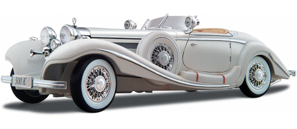 1936 Mercedes Benz 500K Typ Roadster Convertible, White - Maisto