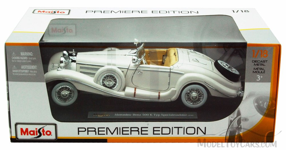 1936 Mercedes Benz 500K Typ Roadster Convertible, White - Maisto Premiere  36055 - 1/18 Diecast Car