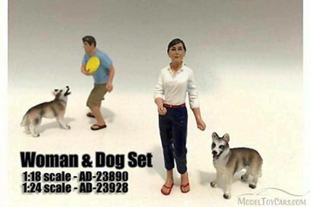 Woman and Dog, American Diorama 23928 - 1/24 Scale Hand Painted Figurine Set