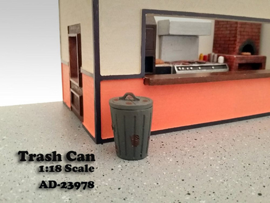 Trash Can Figure, Grey - American Diorama Figurine 23978 - 1/18 scale