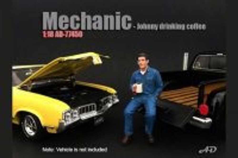 Mechanic Johnny Drinking Coffee, American Diorama 77450 - 1/18 Scale Accessory for Diecast Cars